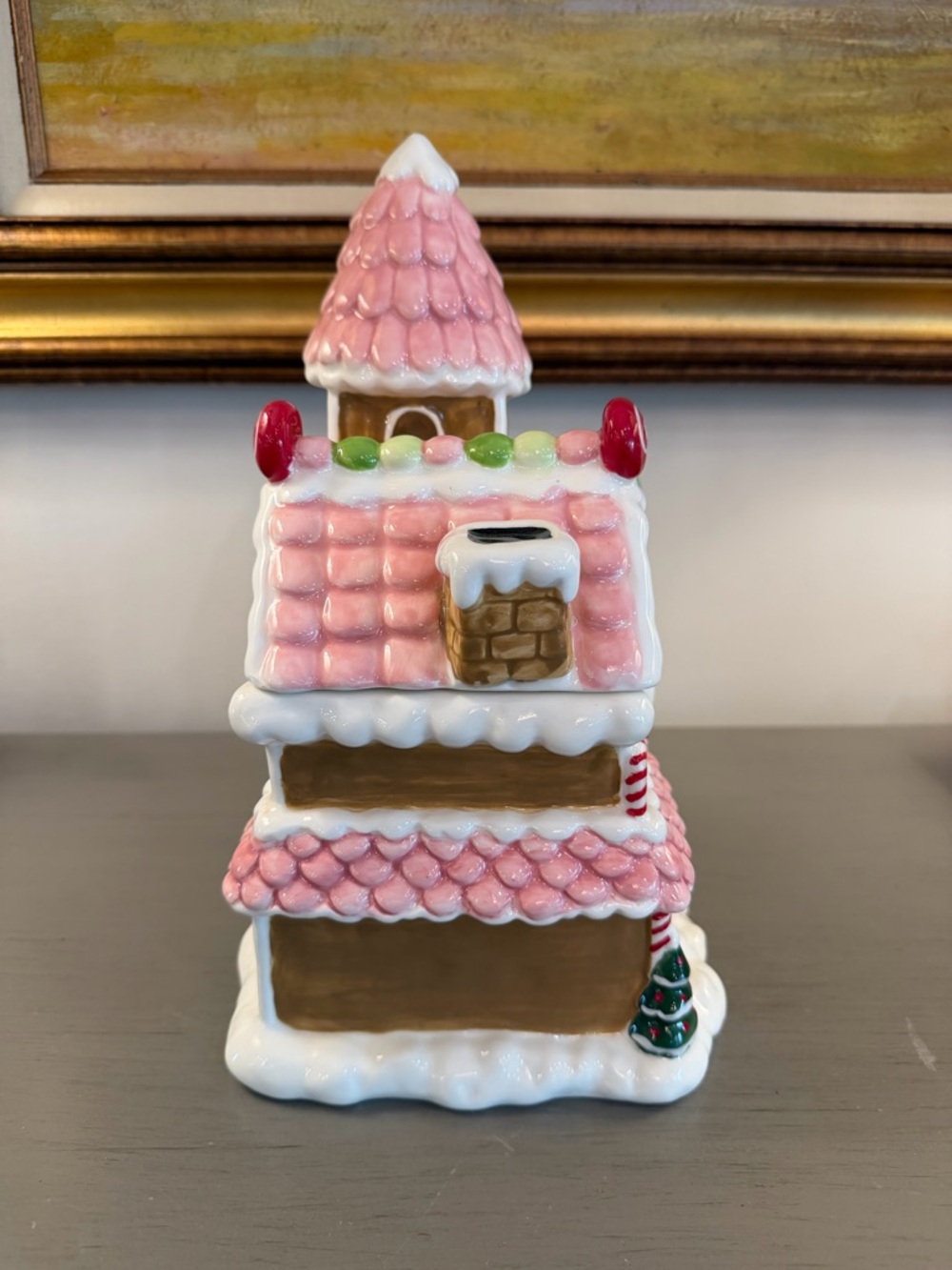 Retired Blue Sky Clayworks Christmas Gingerbread Ceramic House Cookie Jar 12" - Picture 5 of 11